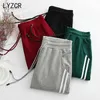 Lyzcr Casual Haren Pants Kvinnor Våren stipade sweatpants för höga midjespennbyxor med ränder 210915