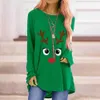 Fashion Christmas Deer Santa Print Kvinnors T-shirt Casual Lång Långärmad Casual Topp Plus Storlek S-3XL W768 210526