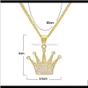 Necklaces & Pendants Drop Delivery 2021 Stainless Steel Crown Pendant Gold Men Women Titanium Iced Out Bling Rhinestone Crystal Hip Hop Neckl