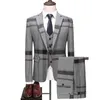 Herren Karierter Anzug Blau Grau Herren Smoking 2020 Slim Herren Business Smoking Hochzeitskleid Herren Klassischer Anzug Formelle Jacke Hose Weste X0909