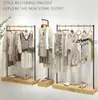 Light retro clothing store display rack landing in the middle island women's cloth shop shelf cotton linen clothes hanger show props