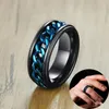 Wedding Rings 8mm Men's FIDGET Black With Blue Center Curb Chain Spinner Ring Stainless Steel Reliever Worry Band Male Jewelry