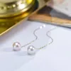Boucles d'oreilles pendantes en or véritable 18 carats pour femmes, lustre rond, perle Akoya, mode coréenne, bijoux 278v