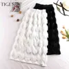 Tigena kwast maxi rok vrouwen mode koreaanse casual franje hoge taille rechte lange vrouwelijke dames zwart wit 210619