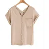 Office lady fashion women shirt summer Lady chiffon short s harajuku V neck casual 3870 50 210521