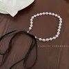 Fashion Sweet Black Velvet Bow Double Choker Necklace Simple Bowknot Pearl Clavicle Chain Collar for Women Lady Jewelry