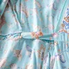 Kwiatowy Drukuj Boho Sukienka Kobiety Summer Flare Rękaw Wrap Sukienka Plaża Kwiat Niebo Niebieska Krótka Mini Bawełniana Dress 210415