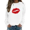 Sweatshirts pour femmes Sweatshirts pour femmes décontractés Solide rond Round Red Lip Pullover Sweetshirt Tops Blouse Femmes Hooded 2022 Moletom