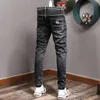 Style coréen mode hommes jean couleur noire élastique coupe ajustée Simple concepteur Vintage Stretch décontracté Denim crayon pantalon