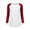 Buffalo Plaid T-shirts Plus Size Long Sleeve Tops Christmas O Neck Shirt Letter Printed Tees Hot Cotton Casual Blouse Xmas Elk Blusas DAJ170