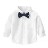 Mudkingdom enfant en bas âge garçons chemises à manches longues revers avec cravate hauts décontractés pour enfants vêtements mode enfants 2-7Y 210615