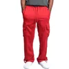 Men Cargo Pockets Sweat Pants Casual Loose Trousers Solid Color Soft For Sports NFE99