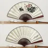 Party Favor Landscape Silk Folding Fan Chinese Style Bamboo Wood Summer Portable Wedding Gift 10 Inch