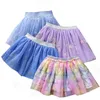 Baby flicka broderi kläder petticoat tutus födelsedag tecknad barn barn 3 lager tulle tutu kjol godis färg kjolar sequin 210417