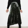 エレガントな女性のベルベットAラインのスカートファッションレディースジッパーハイウエストストリートウェアの女性シックな固体黒い服210427