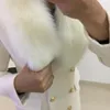 Damen Wollmischungen Wintermode Frauen Wollmantel Großer Pelzkragen Weißer Kaschmir Weiblicher Zweireiher Schlank