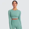 Outfit Yoga Sandi 2 sztuk / Zestaw Bez Szwu Zestaw Kobiety Dres Siłownia Odzież Długi Rękaw Crop Top Running Legginsy Odzież sportowa Odzież roboczy