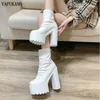 15cm super talons hauts Martin bottes 2020 nouvelle plate-forme de talon carré femmes bottines sexy blanc plissé dos fermeture éclair bottes courtes Y0914