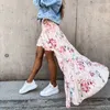 Casual Mulheres Saia Longa Verão Estilo Praia Floral Impresso Boêmio Cintura Alta Saia Ins Assimétrica Fashion Fashion Skirt 210712