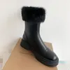 Boots MEZEREON Women Snow Cow Leather & Fabric Ankle Real Fur Woman Shoes Warm Wool Blend Inside Winter Ladies Botas