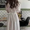 Sweet Dot Woman Dress Vintage Puff Sleeve Peter Pan Collar Abiti causali a vita alta A-line 6H028 210603