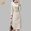 Tweed Frauen Frühling Langarm Vintage Plaid Weibliche Elegante Woolen Damen Büro Vestidos 210520