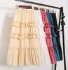 Qiukichonson Midi Long Skirts Womens Maxi Skirt Goth Lolita Summer High Waisted Asymmetrical Low Ruched Ruffle Rok