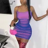 Simenual Mesh Ruched Neon Sexy Women Mini Dresses Strap Skinny Party Clubwear Fashion Bodycon Dr2021 Summer Female Clothes X0529