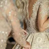NIEUWE!!! Vintage Champagne Satijn Kant Applique Baljurk Trouwjurk Elegante Lange Mouwen Prinses Plus Size Saudi Arabische Dubai Bridal Gown CG001