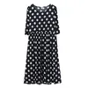 Johnatur Casual Clothes Summer Dress Loose Dot Kortärmad Fickor O-Neck Korea Style Svart Färg Kvinnor Klänning 210521
