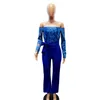 Women Spring Long sleeve Blue Romper Floral See Through Lace Patchwork Bow Backless Office Lady Harem Pants Jumpsuit overalls 210520