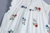 Primavera Wome Vintage girocollo senza maniche ricamato Midi abito bianco moda cuciture larghe abiti femminili chic 210507