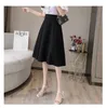 Qooth koreanska stil kjol kontor Lady High-Waist Slim Small Paraply-form Enkel All-Match Mid-Length Qt531 210518