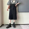 Black Denim Skirt Women Summer Korean Version Plus Size Breasted Thin High Waist Mid-length Loose Skirts Female LR1202 210531