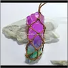 Rock Crystal Luźne Koraliki Biżuteria Rainbow Kamień Naturalny Kwarcowy Chakra Owinięty Lina Łańcuch Długi Naszyjnik Dla Kobiet DIY Splot Wisiorek Charms Qyl