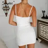 Sexy branco laço bordado costura mulheres vneck sem mangas skinny verão bainha vestido clube vestido 210414