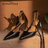 SOPHITINA Summer Thin High Heel Pump Dress Women Shoes Cow Leather Pointed Toe Narrow Band Mature White Basic Woman Shoes FO36 210513