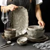 Piatti piatti in ceramica dorata e ciotole giapponese vintage irregolare piatto el servizio vassoio creativo stoviglie in pietra di pietra