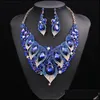 Oorbellen Ketting Sieraden Sets Crystal Mode Set Bruids Bruiloft Choker Rhinestone Verklaring Kraag Dames Bib Chunky Gifts 2pc Drop