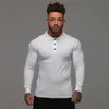 Jesień Z Długim Rękawem Polo Koszula Mężczyźni Slim Fit Turn-Over Collar Moda Casual Bawełna Oddychająca Solid Color Business Polo Koszula 210421