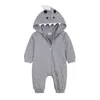 Cartoon Shark Hooded Jumpsuits Infant Rompers Outfits Bomull Zipper Baby Höst Jumpsuit Nyfödda One-Pote Kostym 0-24 månader