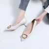 Spring Office Lady Women Shoes High Heels 4.5CM Brand Design Metal Buckle Point Toe Soft Leather Pointed Toe Pumps 210520