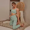 Glamaker Green sleeveless fitness suit set women crop top and pant two piece set casual fashion pocket ladies autumn tracksuit Y0625