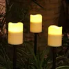 Pack of 3 or 6 Waterproof Battery Powered Electronic LED Solar Candles With Black Pillar Ground Spike,Rechargebale Candle Light H1222