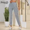 Pantaloni grigi Pantaloni sportivi stile coreano Pantaloni sportivi a vita alta con elastico in vita Donna Autunno Streetwear Moda Sport 210510