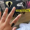 Hip Hop Jewelry Gift Vintage Party Decoration Imitation Zirconium Punk Gothic Style Coffin Ring Vampire Rings G1125