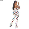 CM.Yaya Kvinnor Butterfly Print Ärmlös Grödor Stacked Flare Jogger Sweatpants Suit Two Piece Set Sport TrackSuit Outfit Y0625