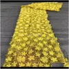Odzież Odzież Ostatnia żółta Afrykańska Tulle Wysokiej Jakości Nigerii 3D Kwiat Francuski Koronkowy Tkanina Dla Dress Drop Dostawa 2021 8Wojb