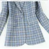 Plus size terno feminino de alta qualidade calça de escritório de duas peças roupas de trabalho inverno xadrez senhoras jaqueta cintura larga perna 210527