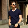 Men's Fast Dry T Shirts Solid Short Sleeve Stretchable T-Shirt Summer V Neck Breathable Casual Outwear Plus Size Top Tees for Male